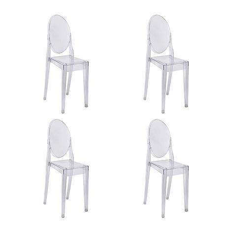 Kit 4 cadeiras ghost sem braço em policarbonato transparente - Or design Menor preço em Kit 4 cadeiras ghost sem braço em policarbonato transparente - Or design