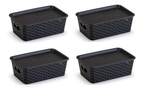 Kit 4 Caixas Rattan Organizadora Com Tampa Alça Preta - Davanstore Menor preço em Kit 4 Caixas Rattan Organizadora Com Tampa Alça Preta - Davanstore