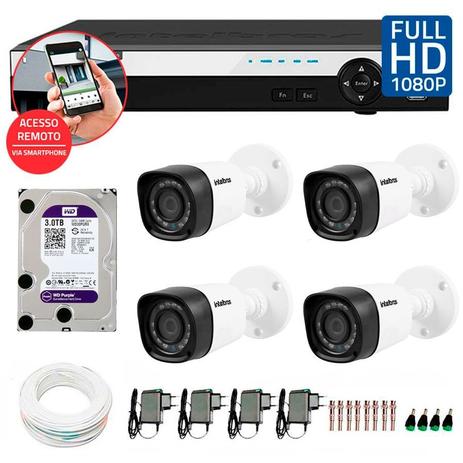 Kit 4 Câmeras de Segurança Full HD 1080p Intelbras VHD 1220B IR + DVR Intelbras Full HD 4 Ch + HD WD Purple 3TB + Acessórios Menor preço em Kit 4 Câmeras de Segurança Full HD 1080p Intelbras VHD 1220B IR + DVR Intelbras Full HD 4 Ch + HD WD Purple 3TB + Acessórios
