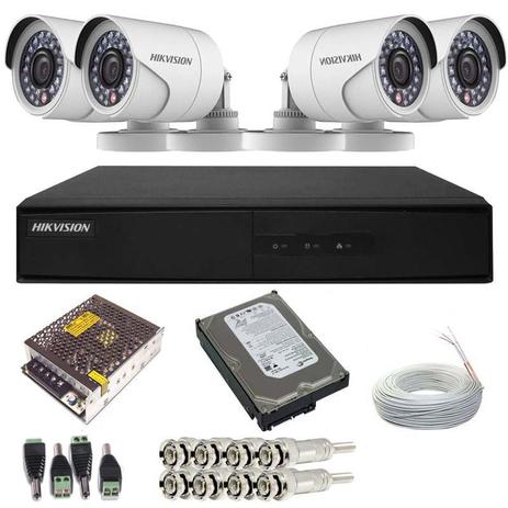 Kit 4 Câmeras de Vigilância Hikvision 1 Megapixel HD 720p DVR Hikvision 4 Canais - Alta Definição Menor preço em Kit 4 Câmeras de Vigilância Hikvision 1 Megapixel HD 720p DVR Hikvision 4 Canais - Alta Definição