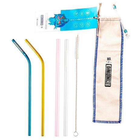 Kit 4 Canudos 2 de Vidro + 2 Canudos de Inox Blue e Gold + 1 Escova de Limpeza + 1 Saquinho - Econudinho Menor preço em Kit 4 Canudos 2 de Vidro + 2 Canudos de Inox Blue e Gold + 1 Escova de Limpeza + 1 Saquinho - Econudinho