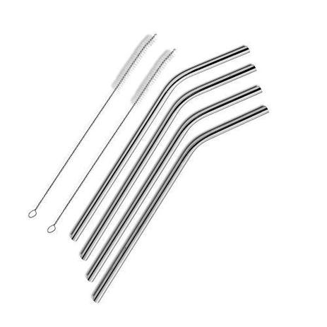 Kit 4 Canudos Inox Reutilizável Curvo 21cm + 2 Escovas de Limpeza FWB 97239 Menor preço em Kit 4 Canudos Inox Reutilizável Curvo 21cm + 2 Escovas de Limpeza FWB 97239