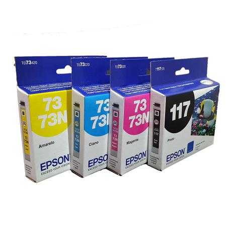 Kit 4 Cartuchos EPSON T117 117 To73 73n para T24 T23 TX105 TX115 Menor preço em Kit 4 Cartuchos EPSON T117 117 To73 73n para T24 T23 TX105 TX115