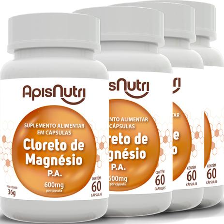 Kit 4 Cloreto de Magnésio P.A. Apisnutri 60 Capsulas Menor preço em Kit 4 Cloreto de Magnésio P.A. Apisnutri 60 Capsulas