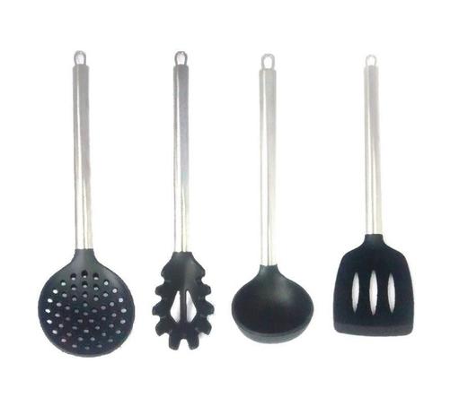 Kit 4 Colheres De Silicone Cabo Inox Preto Luxo - Clink Menor preço em Kit 4 Colheres De Silicone Cabo Inox Preto Luxo - Clink