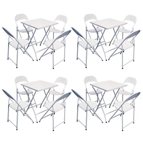 Kit 4 Conjuntos de Mesa em Aço para Bar e Restaurante 4 Cadeiras Branco - SHOPD7 Menor preço em Kit 4 Conjuntos de Mesa em Aço para Bar e Restaurante 4 Cadeiras Branco - SHOPD7