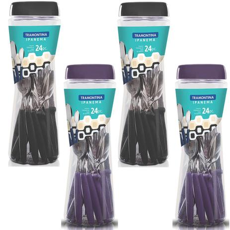Menor preço em Kit 4 Jogo de Talheres Tramontina Ipanema 24pç 2 Preto 2 Roxo