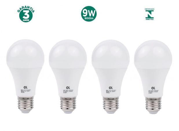 Kit 4 Lâmpadas Led Bulbo 9w Bivolt Branca Fria 6500k OL Menor preço em Kit 4 Lâmpadas Led Bulbo 9w Bivolt Branca Fria 6500k OL