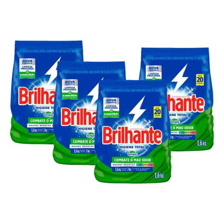 Kit 4 Lava-Roupas em Pó Brilhante Roupas Brancas e Coloridas Higiene Total 1,6kg é boa?