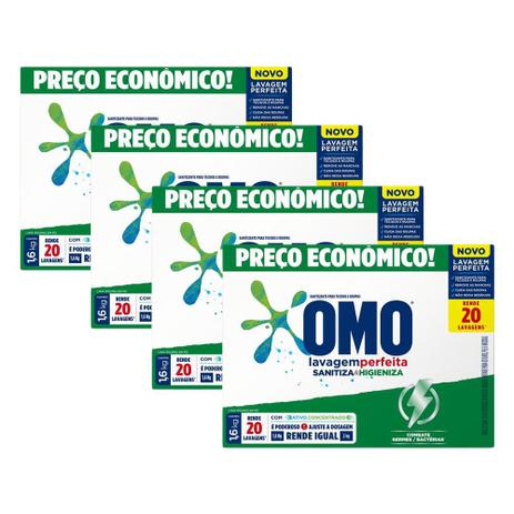 Kit 4 Lava-Roupas em Pó Omo Sanitiza & Higieniza 1,6kg Menor preço em Kit 4 Lava-Roupas em Pó Omo Sanitiza & Higieniza 1,6kg