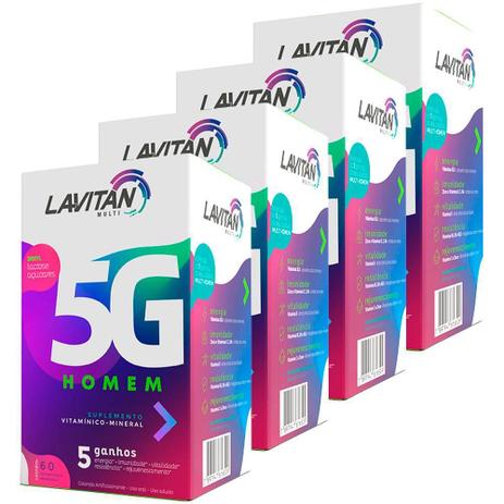 Kit 4 Lavitan 5G Homem Multivitamínico 60 comprimidos - Cimed Menor preço em Kit 4 Lavitan 5G Homem Multivitamínico 60 comprimidos - Cimed