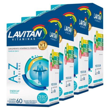 Kit 4 Lavitan A-z Original Polivitamínico 60 Comprimidos - Cimed Menor preço em Kit 4 Lavitan A-z Original Polivitamínico 60 Comprimidos - Cimed