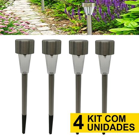 Kit 4 Luminária Solar jardim led branco balizador inox 32cm prova de água - Ecoforce é boa?