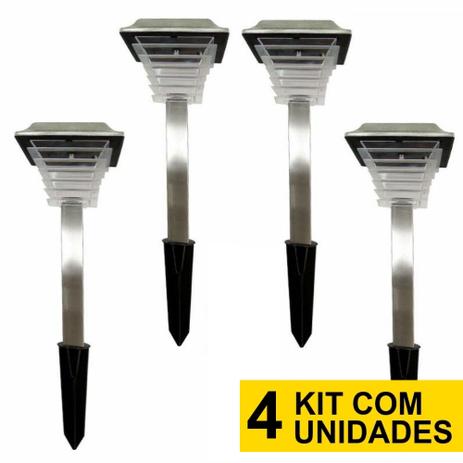 Kit 4 Luminária Solar jardim led branco balizador inox torre prova de água - Ecoforce Menor preço em Kit 4 Luminária Solar jardim led branco balizador inox torre prova de água - Ecoforce
