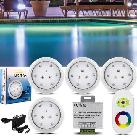 Kit 4 Luminárias Led Piscina RGB 80mm 36W 3960 Lúmens 12V Branco + Controle Wireless e Fonte 60W - Iluctron Menor preço em Kit 4 Luminárias Led Piscina RGB 80mm 36W 3960 Lúmens 12V Branco + Controle Wireless e Fonte 60W - Iluctron