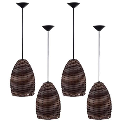 Kit 4 Lustres Pendentes Luminária Taça De Junco Marrom 17x15 - Plugador Menor preço em Kit 4 Lustres Pendentes Luminária Taça De Junco Marrom 17x15 - Plugador
