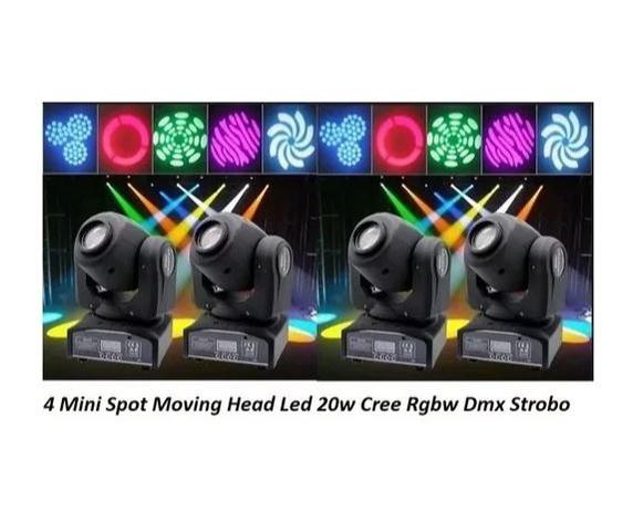 KIT 4 Mini Spot Led Moving Head 20w 7 Desenhos Cores Potente - Prolight brasil Menor preço em KIT 4 Mini Spot Led Moving Head 20w 7 Desenhos Cores Potente - Prolight brasil