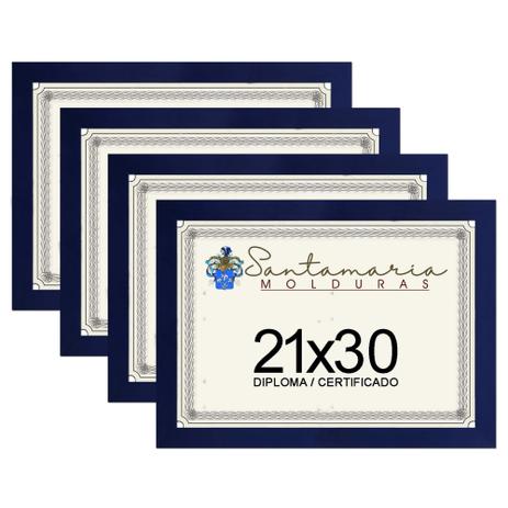 Kit 4 Molduras Porta Diploma Certificado A4 21x30 Azul - Santamaria molduras Menor preço em Kit 4 Molduras Porta Diploma Certificado A4 21x30 Azul - Santamaria molduras