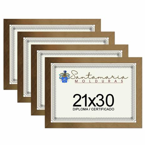 Kit 4 Molduras Porta Diploma Certificado A4 21x30 Dourado - Santamaria molduras Menor preço em Kit 4 Molduras Porta Diploma Certificado A4 21x30 Dourado - Santamaria molduras