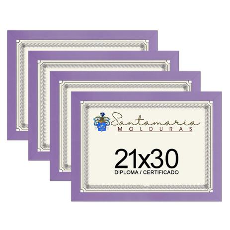 Kit 4 Molduras Porta Diploma Certificado A4 21x30 Lilás - Santamaria molduras Menor preço em Kit 4 Molduras Porta Diploma Certificado A4 21x30 Lilás - Santamaria molduras