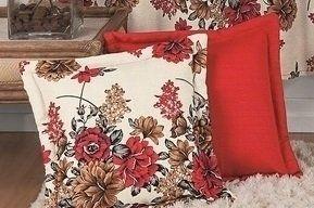 Kit 4 Peças de Capas para Almofadas Rústica Estampada Floral e Lisa Vermelha - Rose jordão cortinas Menor preço em Kit 4 Peças de Capas para Almofadas Rústica Estampada Floral e Lisa Vermelha - Rose jordão cortinas