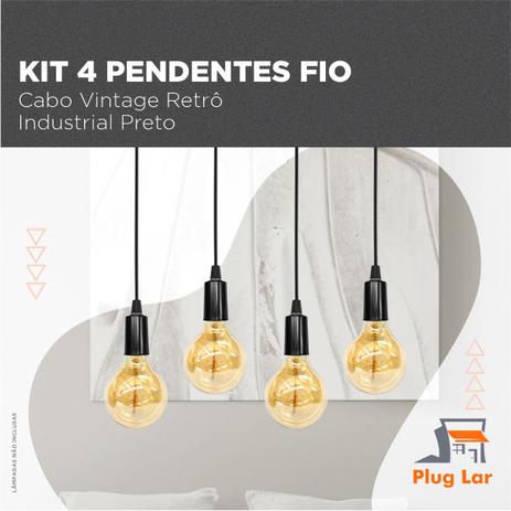Kit 4 Pendente Fio Cabo Vintage Retrô Industrial Preto – Plug Lar