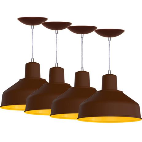 Kit 4 Pendentes Bedd 12 Retrô (Café Textura / Amarelo) - Shop da iluminação Menor preço em Kit 4 Pendentes Bedd 12 Retrô (Café Textura / Amarelo) - Shop da iluminação
