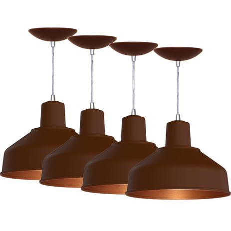 Kit 4 Pendentes Bedd 12 Retrô (Café Textura / Bronze) - Shop da iluminação Menor preço em Kit 4 Pendentes Bedd 12 Retrô (Café Textura / Bronze) - Shop da iluminação