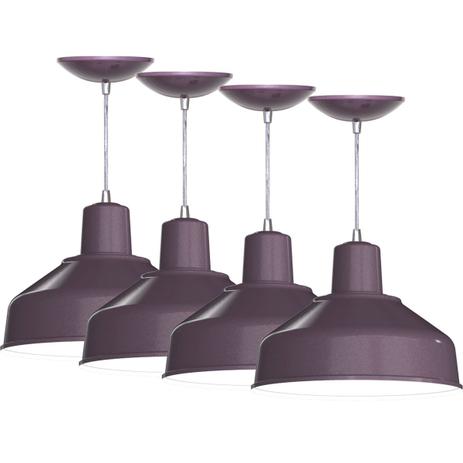 Kit 4 Pendentes Bedd 12 Retrô (Lilás Metálico / Branco) - Shop da iluminação Menor preço em Kit 4 Pendentes Bedd 12 Retrô (Lilás Metálico / Branco) - Shop da iluminação