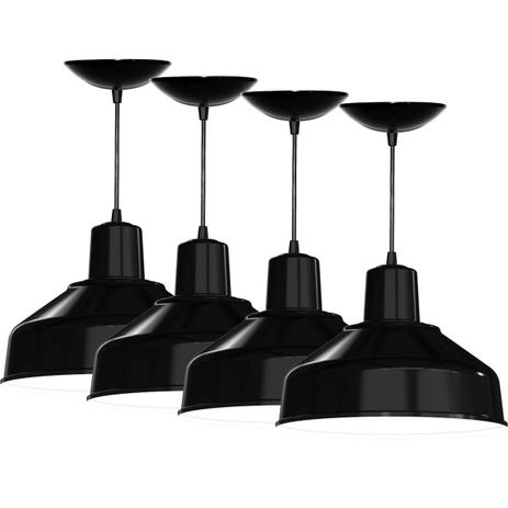 Kit 4 Pendentes Bedd 12 Retrô (Preto Brilhante / Branco) - Shop da iluminação é ruim? Kit 4 Pendentes Bedd 12 Retrô (Preto Brilhante / Branco) - Shop da iluminação é boa?