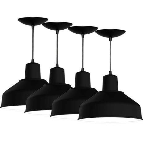 Kit 4 Pendentes Bedd 12 Retrô (Preto Textura / Branco) - Shop da iluminação é boa?