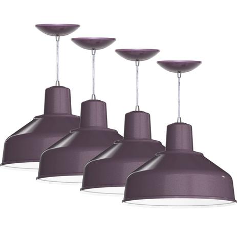 Kit 4 Pendentes Bedd 14 Retrô (Lilás Metálico / Branco) - Shop da iluminação é boa?