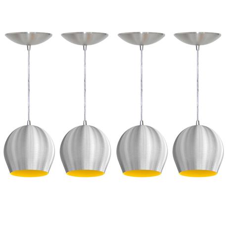 Kit 4 Pendentes Bola (Escovado / Amarelo) - Shop da iluminação Menor preço em Kit 4 Pendentes Bola (Escovado / Amarelo) - Shop da iluminação