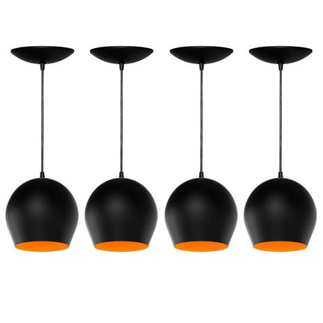Kit 4 Pendentes Bola (Preto Textura / Laranja) - Shop da iluminação Menor preço em Kit 4 Pendentes Bola (Preto Textura / Laranja) - Shop da iluminação