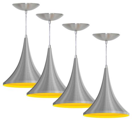 Kit 4 Pendentes Colibri (Escovado / Amarelo) - Shop da iluminação Menor preço em Kit 4 Pendentes Colibri (Escovado / Amarelo) - Shop da iluminação