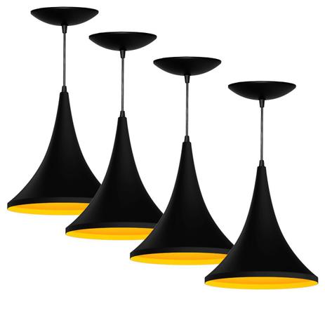 Kit 4 Pendentes Colibri (Preto Textura / Amarelo) - Shop da iluminação Menor preço em Kit 4 Pendentes Colibri (Preto Textura / Amarelo) - Shop da iluminação