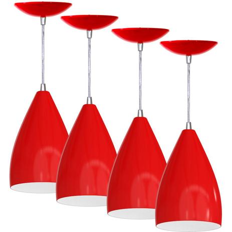 Menor preço em Kit 4 Pendentes Vegas (Vermelho / Branco) - Shop Da Iluminação