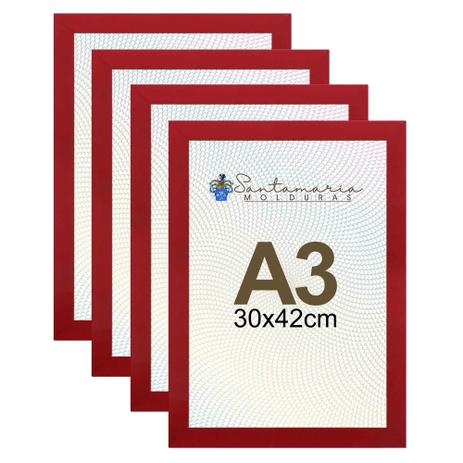 Kit 4 Porta Retrato Molduras A3 30x42 Vermelho - Santamaria molduras Menor preço em Kit 4 Porta Retrato Molduras A3 30x42 Vermelho - Santamaria molduras