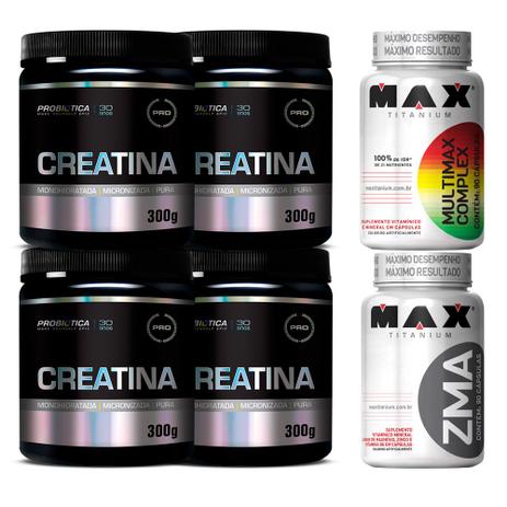 Kit 4 Potes De Creatina 300g Max Titanium + Multimax E Zma - Probiótica Menor preço em Kit 4 Potes De Creatina 300g Max Titanium + Multimax E Zma - Probiótica