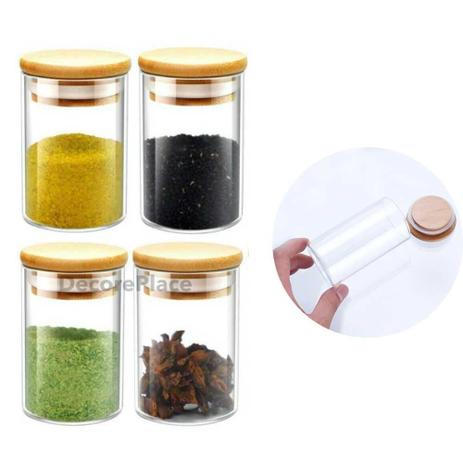 Kit 4 Potes Porta Mantimentos De Vidro Tampa De Bambu 110ML - YZI Menor preço em Kit 4 Potes Porta Mantimentos De Vidro Tampa De Bambu 110ML - YZI