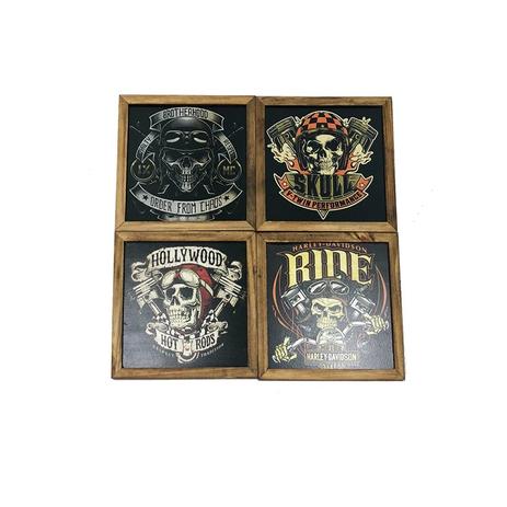Kit 4 Quadros Decorativo Quarto Sala 20x20Cm Caveira Preto - Maisaz Menor preço em Kit 4 Quadros Decorativo Quarto Sala 20x20Cm Caveira Preto - Maisaz