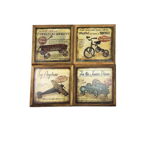 Kit 4 Quadros Decorativo Quarto Sala Madeira Brinquedos Bege - Maisaz Menor preço em Kit 4 Quadros Decorativo Quarto Sala Madeira Brinquedos Bege - Maisaz
