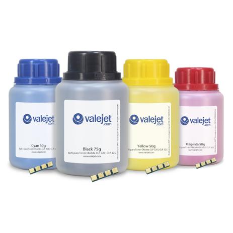 Kit 4 Refil + 4 Chip para Samsung CLP 325 Black 75g Color 50g - Valejet Menor preço em Kit 4 Refil + 4 Chip para Samsung CLP 325 Black 75g Color 50g - Valejet