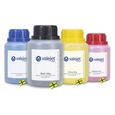 Kit 4 Refil de Toner + 4 Chips para Samsung CLP 300 CLX 2160N CMYK - Valejet Menor preço em Kit 4 Refil de Toner + 4 Chips para Samsung CLP 300 CLX 2160N CMYK - Valejet
