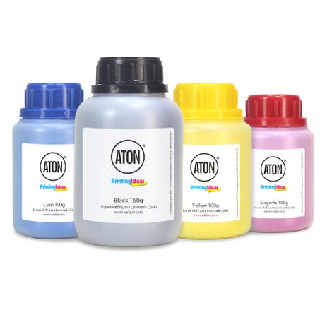 Kit 4 Refis de Toner Lexmark C500 C500N Black 160g Color 100g Aton Menor preço em Kit 4 Refis de Toner Lexmark C500 C500N Black 160g Color 100g Aton