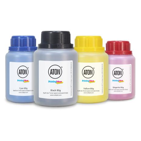 Kit 4 Refis de Toner Lexmark X544 C544 X548 C540 CMYK 80g Aton Menor preço em Kit 4 Refis de Toner Lexmark X544 C544 X548 C540 CMYK 80g Aton