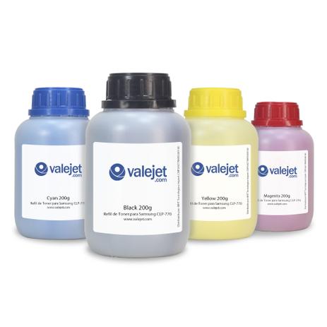 Kit 4 Refis de Toner para Samsung CLP-770 609S CMYK 200g - Valejet Menor preço em Kit 4 Refis de Toner para Samsung CLP-770 609S CMYK 200g - Valejet