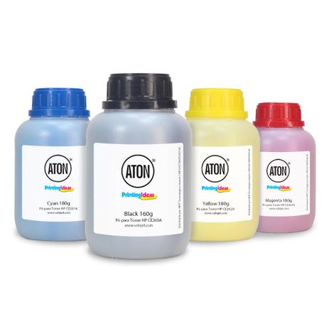 Kit 4 Refis para Toner HP CE260A CE261 CE262 CE263 CMYK Aton Menor preço em Kit 4 Refis para Toner HP CE260A CE261 CE262 CE263 CMYK Aton