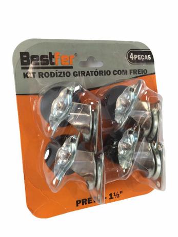 Kit 4 Rodas Rodinha Giratória Rodízio Giratório 50mm Pt c/freio - Bestfer Menor preço em Kit 4 Rodas Rodinha Giratória Rodízio Giratório 50mm Pt c/freio - Bestfer