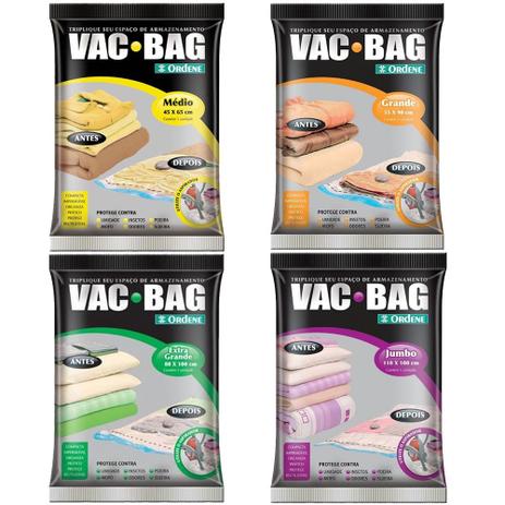 Kit 4 Saco Vácuo Vac Bag 1 Médio 1 Grande 1 Extra Gd 1 Jumbo - Ordene Menor preço em Kit 4 Saco Vácuo Vac Bag 1 Médio 1 Grande 1 Extra Gd 1 Jumbo - Ordene